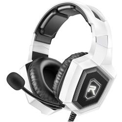 RUNMUS Gaming Headset for PS4, Xbox One, PC Headset w/Surround Sound, Noise Canceling Over Ear Headphones with Mic & LED Light, Compatible with PS5, PS4, Xbox One, Switch, PC, PS3, Mac, Laptop, White