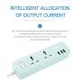 AIAI USB Surge Protector Power Strip 1.8 Meters Line 2500w 2 Outlet 3 USB Ideal for Computers, Home Theatre, Appliances, Office Equipment and More (02B, Green)