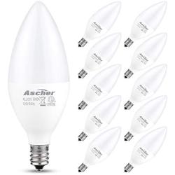 Ascher E12 LED Candelabra Light Bulbs, Equivalent 60W, 550 Lumens, Daylight White 5000K, Candelabra Base, Non-dimmable, Chandelier Bulb, Pack of 10