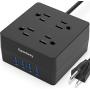 USB Power Strip Surge Protector - SUPERDANNY Mountable Charging Station with 4 Widely Spaced AC Outlets & 4 Smart USB Ports, 5ft Desktop Extension Cord for Home, Office, Hotel, Dorm Room, RV, Black