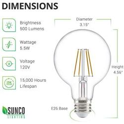 Sunco Lighting 10 Pack G25 LED Bulb, Dimmable, 5.5W=60W, 2700K Soft White, Vintage Edison Filament Globe, 500 LM, E26 Base, Indoor/Outdoor Lights - UL