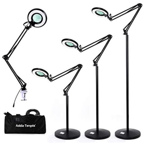 Magnifying Floor Lamp, Addie Super Bright 3-in-1 Facial Magnifier Lamp - 2.25x Dimmable Full Spectrum Natural Daylight Sunlight LED Standing Light with Utility Clamp, Desk/ Task Craft Lamp-Black