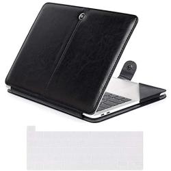 Se7enline 2019/2020 MacBook Pro Case 16 inch PU Leather Carrying Book Folio Protective Sleeve Cover & TPU Keyboard Cover for MacBook Pro 16-inch Retina Display with Touch Bar Model A2141, Black