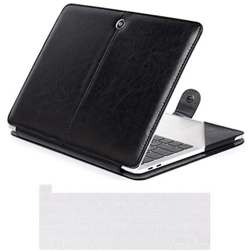 Se7enline 2019/2020 MacBook Pro Case 16 inch PU Leather Carrying Book Folio Protective Sleeve Cover & TPU Keyboard Cover for MacBook Pro 16-inch Retina Display with Touch Bar Model A2141, Black