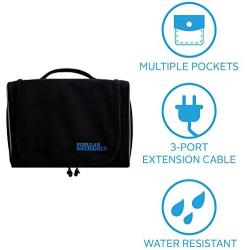 Popular Mechanics Travel Bag - Tech Accessories Organizer & Power Strip Travel Bundle - Water Resistant with Multiple Easy Access Compartments - Includes 3 Outlet Durable Braided Extension Cable