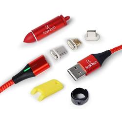 Fast Dual Magnetic Charging Cable - 3 in 1 Magnetic Charging Cord Compatible with Micro USB I-Product and Type C Cell Phones Tablets Charge & Data Sync Function Led Indicator (3.3Ft 1Pack Red)