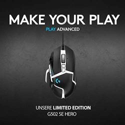 Logitech G502 Hero High Performance Gaming Mouse Special Edition, Hero 16K Sensor, 16 000 DPI, RGB, Adjustable Weights, 11 Programmable Buttons, On-Board Memory, PC/Mac - Black/White