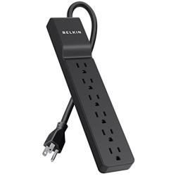 Belkin 6-Outlet Home And Office Surge Protector With Essential Power Filtration And 4ft Cord, 700 Joules, Black