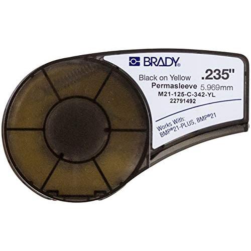 Brady Authentic (M21-125-C-342-YL) PermaSleeve Heat Shrink Tubing for Control Panels, Electrical Panels and Wire Harness Labeling, Black on Yellow material - Designed for BMP21-PLUS and BMP21-LAB Label Printers, .235'' Width, 7 Length