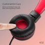 Kids Headphones-Noot Products K12 Foldable Stereo Tangle-Free 5ft Long cord 3.5mm Jack Plug in Wired On-Ear Headset for iPad/Amazon Kindle,Fire/Boys/Girls/School/Laptop/Travel/Plane/Tablet (Red Black)