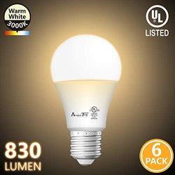 A19 LED Light Bulbs- 6 Pack, AmeriTop Efficient 9W(60W Equivalent) 830 Lumens General Lighting Bulbs, UL Listed, Non-Dimmable, E26 Standard Base (3000K Warm White)