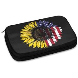 Sunflower American Flag Electronic Organizer Compact Travel Cable Organizer Bag Pouch