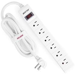 BESTEK 6-Outlet 6 Feet Extension Cord Power Strip 15A 1875W Surge Protector Desktop Charging Station, 200Joules, Right Angle Flat Plug, Ultra-Compact Wide Spaced Multi Outlets Plugs Sockets, White