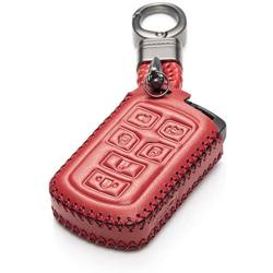 Vitodeco Genuine Leather Smart Key Keyless Remote Entry Fob Case Cover with Key Chain for 2011-2020 Toyota Sienna (6 Buttons, Red)