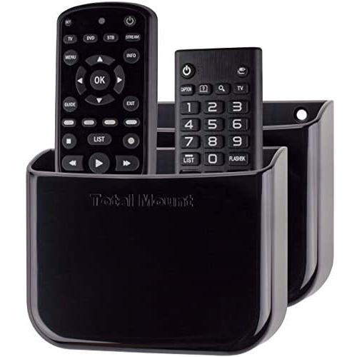 TotalMount Hole-Free Remote Holders - Eliminate Need to Drill Holes in Your Wall (for 2 or 3 Remotes - Black - Quantity 2)