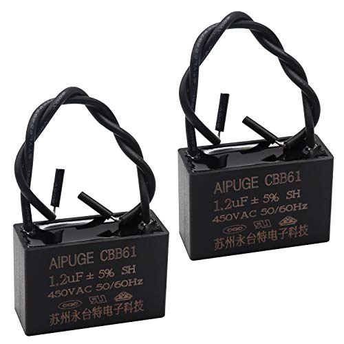 Tnisesm 2Pcs Fan Capacitor CBB61 1.2uF 450V AC 2 Wire for Ceiling Fan Motor Start Run Capacitor TN-CBB61-1.2