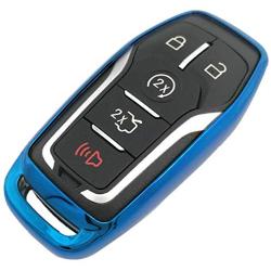 Blue TPU Key Fob Case Holder Jacket Protector for Ford Fusion F-150 Edge Explorer Mustang Lincoln MKZ MKC 2/3/4/5 Buttons Smart Key(NOT fit Flip/Folding key)