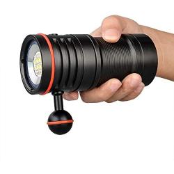 TrustFire DF50 Scuba Diving Light, 6500 Lumens Video Camera Photography Dive LED Flashlight, USB Rechargeable Torch, 70M Underwater, Super Bright, with Violet Red White Lights, 21700 Battery Pack