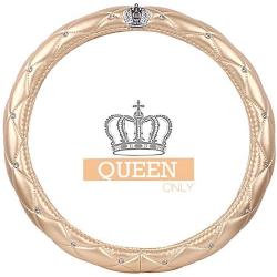 Queens Car Steering Wheel Cover with Noble Crown + Bling Diamond + Exquisite Lattice Design Auto Stylish Elegant Collection Accessories Universal 15''/38cm (Gold)