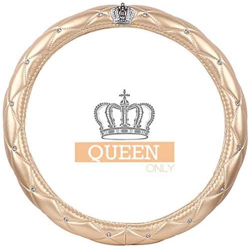 Queens Car Steering Wheel Cover with Noble Crown + Bling Diamond + Exquisite Lattice Design Auto Stylish Elegant Collection Accessories Universal 15''/38cm (Gold)