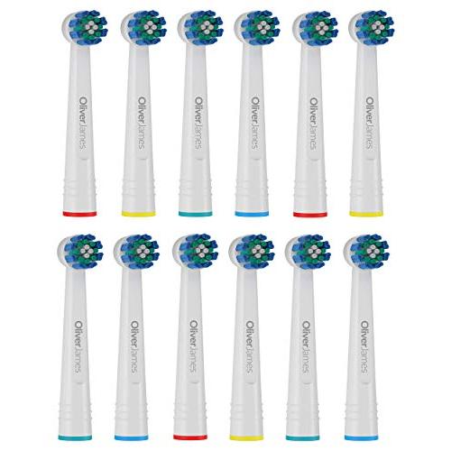Replacement Toothbrush Heads for Oral B by Oliver James, 12 Pack Standard Heads with Travel Caps, Precision Clean Refill Compatible with Oral B Pro1000 Pro3000 Pro5000 Pro7000