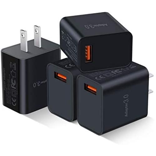 [4-Pack] Fast Charge 3.0 USB Wall Charger, Besgoods 18W USB Charger Adapter Fast Charging Block Compatible with Wireless Charger, Samsung Galaxy S9 S8/Note 8 9, iPhone, iPad, HTC 10 and More