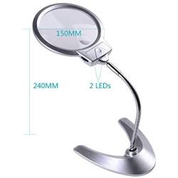 XYK Large 2X 5X LED Lighted Magnifier with Stand - Folding Design with 2 LED Lamp and Jumbo 5.5 Inch Lens - Best Hands Free Magnifying Glass with Light for Reading