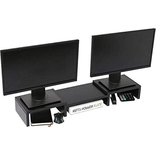 Superjare Dual Monitor Stand Riser, Adjustable Length and Angle Multi Screen Stand, Desktop Stand Storage Organizer for Laptop Computer/TV/PC/Printer- Black Superjare Dual Monitor Stand Riser, Adjustable Length and Angle Multi Screen Stand, Desktop Stand Storage Organizer for Laptop Computer/TV/PC/Printer- Black