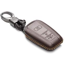 Vitodeco Genuine Leather Remote Key Fob Case Cover Protector with Key Chain for 2019 Toyota Corolla Hatchback, Rav 4, Avalon, Camry, Prius, C-HR (3 Buttons, Brown)