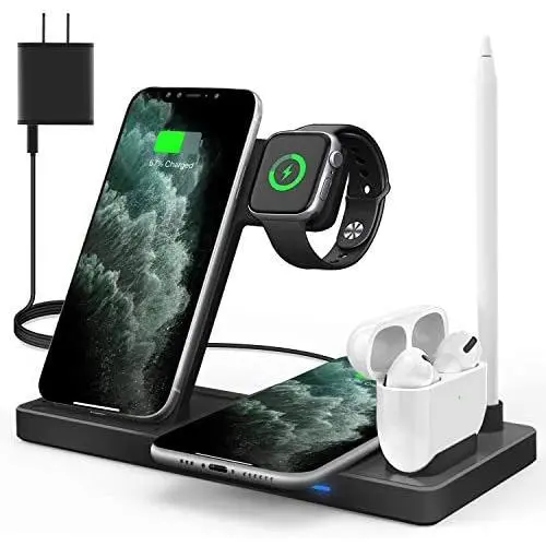 WAITIEE Updated Version,Wireless Charger 5 in 1,Qi Wireless Charging Station for iWatch 6/5/4/3/2/1& AirPods3/2/1 & Pencil & iPhone 12/11/11 Pro Max/XR/XS Max/Xs/X/8/8P Black(No iWatch Charging Cable) WAITIEE Updated Version,Wireless Charger 5 in 1,Qi Wireless Charging Station for iWatch 6/5/4/3/2/1& AirPods3/2/1 & Pencil & iPhone 12/11/11 Pro Max/XR/XS Max/Xs/X/8/8P Black(No iWatch Charging Cable)
