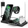 WAITIEE Updated Version,Wireless Charger 5 in 1,Qi Wireless Charging Station for iWatch 6/5/4/3/2/1& AirPods3/2/1 & Pencil & iPhone 12/11/11 Pro Max/XR/XS Max/Xs/X/8/8P Black(No iWatch Charging Cable)