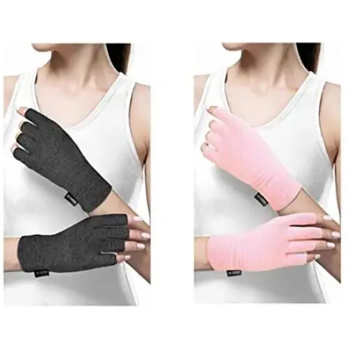 Copper Compression Cotton Arthritis Gloves. Best Copper Infused Glove for Arthritis Hands, Arthritic Fingers, Carpal Tunnel, Computer Typing, Hand Support. Fingerless for Women and Men. (1 Pair)