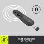 Logitech R500 Laser Presentation Remote Clicker with Dual Connectivity Bluetooth or USB for Powerpoint, Keynote, Google Slides, Wireless Presenter - Black