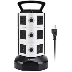 Power Strip Tower JACKYLED Surge Protector Electric Charging Station 3000W 13A 10 Outlets 4 USB Ports with 16AWG 6.5ft Heavy Duty Extension Cord for Home Office