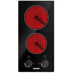 Electric Cooktop, Built-in Ceramic Cooktop Hard Wired, 220-240V Electric Stove Top with 2 Burners, 9 Heating Level, Knob Control, Auto Shut Down Protection