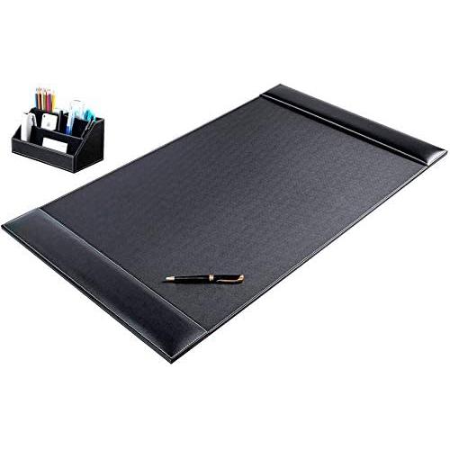 Multifunctional Office Desk Pad 34 x 20 Inch Premium Leather Desk Mat Blotters Laptop Keyboard Mouse Pad Organizer with Comfortable Writing Surface and Liftable Side Rails for Office Home