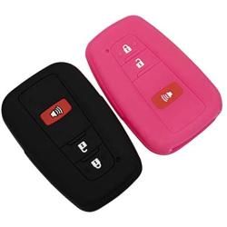 Lcyam Black Rose Soft Material Silicone Key Fob Cover Case 3 Button Fits for Toyota Prius Avalon Corolla Camry RAV4 Smart Keyless Remote