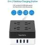 USB Power Strip Surge Protector - SUPERDANNY 5ft Desktop Extension Cord with 4 Widely Spaced Outlets & 4 Smart USB Ports, Portable Charging Station for Home, Office, Hotel, Dorm, RV, Black+White