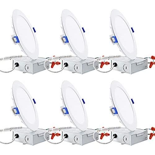 TORCHSTAR Basic Series 12W 6 Inch Low Profile Ultra-Thin Recessed Ceiling Light with Junction Box, 5000K Daylight, Dimmable Can-Killer Downlight, 850lm 100W Eqv. ETL and Energy Star, Pack of 6