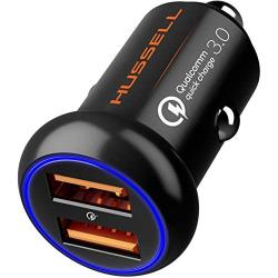 Car Charger Adapter, Metal USB Car Charger by HUSSELL - High Performance Aluminum 2 Port Car Phone Charger, Fast Charge 3.0 + 6A/36W - Compatible w/ iPhone Android & Any Cell Phone