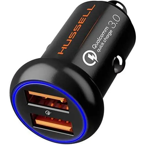 Car Charger Adapter, Metal USB Car Charger by HUSSELL - High Performance Aluminum 2 Port Car Phone Charger, Fast Charge 3.0 + 6A/36W - Compatible w/ iPhone Android & Any Cell Phone