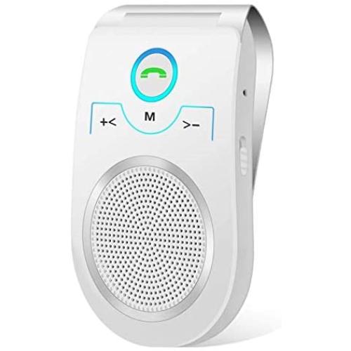Bluetooth Speakerphone Wireless Car Speaker, Aigital Upgraded Bluetooth 5.0 in-car Speaker for Cell Phone, Loud and Clear Sound for No-Hands Calling, GPS Navigation and Music - White