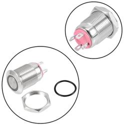 uxcell Momentary Metal Push Button Switch 12mm Mounting Dia 2A 1NO 3-6VAC/DC Red LED Light