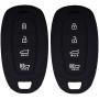 Lcyam Key Fob Cover Silicone Case Remote Holder Fits for 2019 2020 Hyundai Kona Santa Fe Veloster Sonata Keyless Smart Key 4 Button (Black Black)