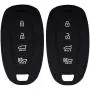 Lcyam Key Fob Cover Silicone Case Remote Holder Fits for 2019 2020 Hyundai Kona Santa Fe Veloster Sonata Keyless Smart Key 4 Button (Black Black)