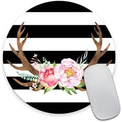 Smooffly Antlers Mouse Pad Deer Antlers Mouse Pad, Striped Mouse Pad, Office Desk, Mousepad, Cute Mouse Pad Size 7.9 x 7.9 x 0.12 Inch
