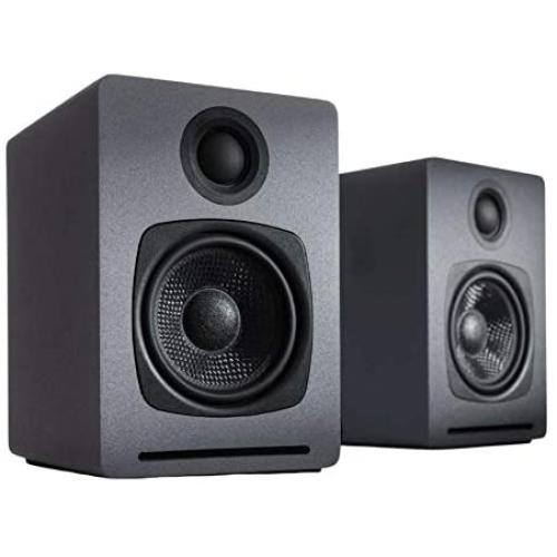 Audioengine A1 Home Music System | Powered aptX Bluetooth Stereo Speakers for Bookshelf | Wired or Wireless Connection, AUX Input for Computer, Turntable, TV, Subwoofer Connection (Pair, Grey)