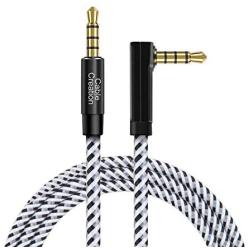 3.5mm Aux Cable 4 Pole, CableCreation 90 Degree TRRS 3.5mm Male to Male Audio Cable/Right Angle 4 Pole Stereo Auxiliary Cable (Microphone Compatible), 6ft/1.8m