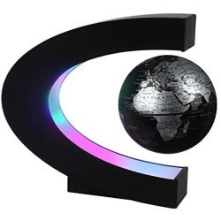 Magnetic Levitating Globe with LED Light, 3 C Shape Base Floating Globes, Rotating World Map, Cool Tech Gift for Men Father Boys, Birthday Gifts for Kids, Desk Gadget Decor in Home (Sliver)