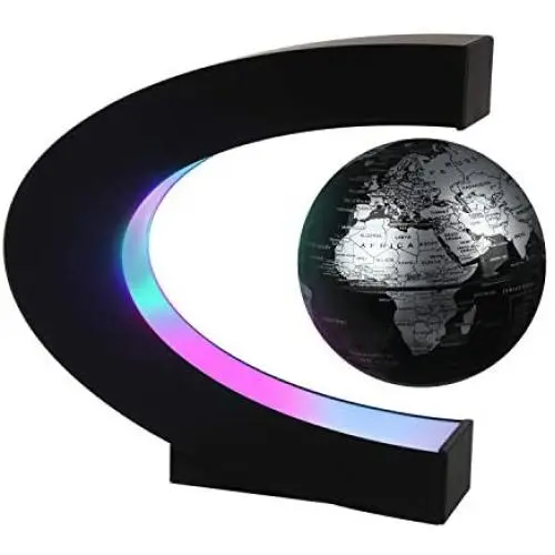 Magnetic Levitating Globe with LED Light, 3 C Shape Base Floating Globes, Rotating World Map, Cool Tech Gift for Men Father Boys, Birthday Gifts for Kids, Desk Gadget Decor in Home (Sliver)